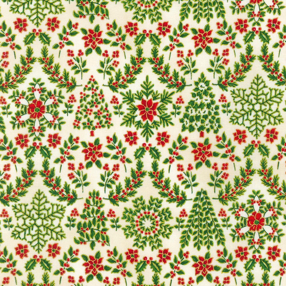 Vánoční motivy zelenozlatočervené na smetanové