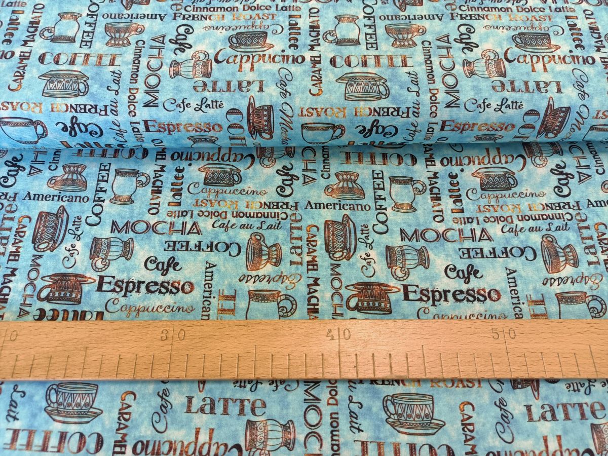 Kávové nápisy na tyrkysové