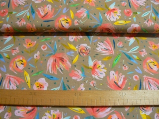 Teplákovina digi - Květiny na béžové