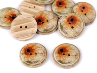 Knoflík Slunečnice - imitace dřeva 25mm