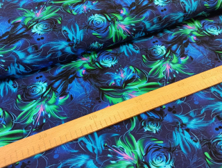 Teplákovina digi - Modrozelené květy