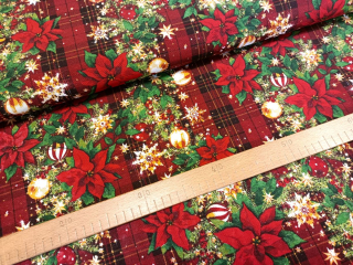 Vánoční hvězda s vločkami na červeném káru - směs