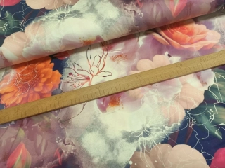 Mléčné hedvábí (funkční úplet) - Větší květy barevné