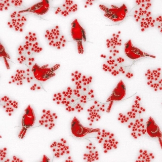 Červení ptáčci a bobulky se stříbrem na bílé