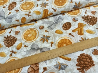 Vánoční koření a šišky na béžové - směs