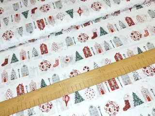 Vánoční domečky na bílé - digi tisk